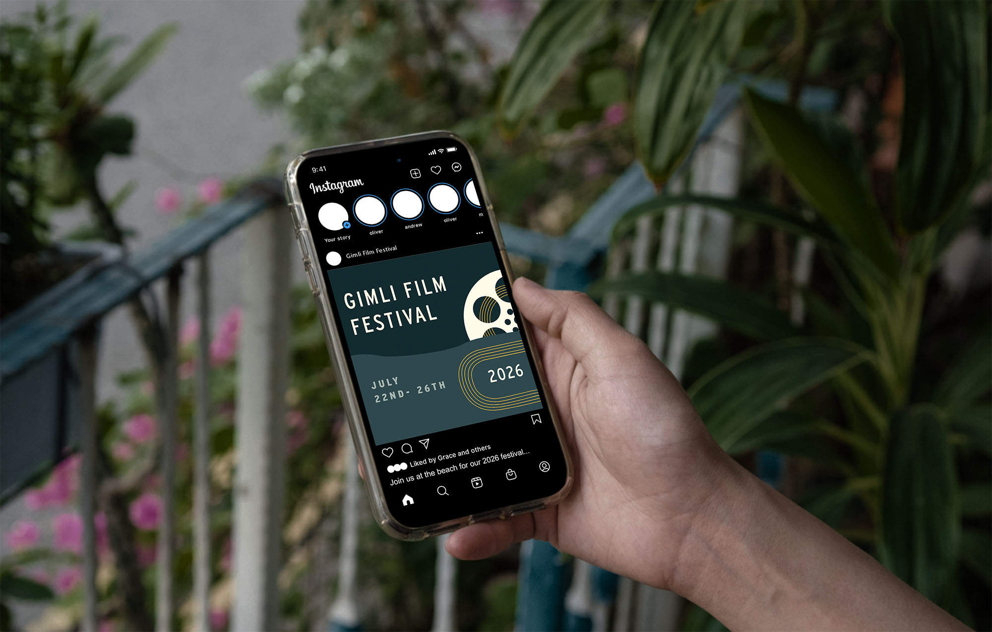 instagram post for gimli film fest on phone