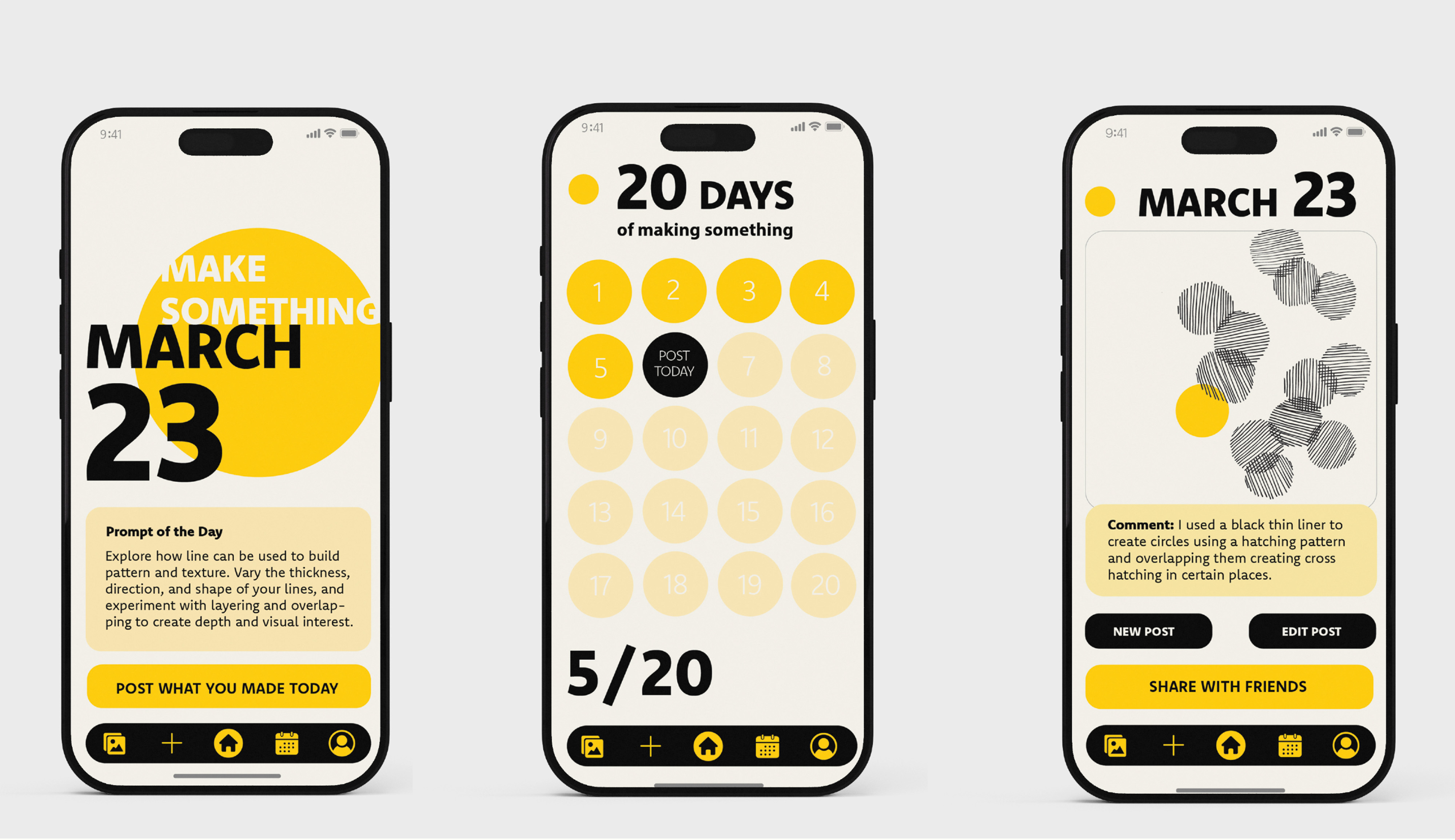 3 screens of make something app