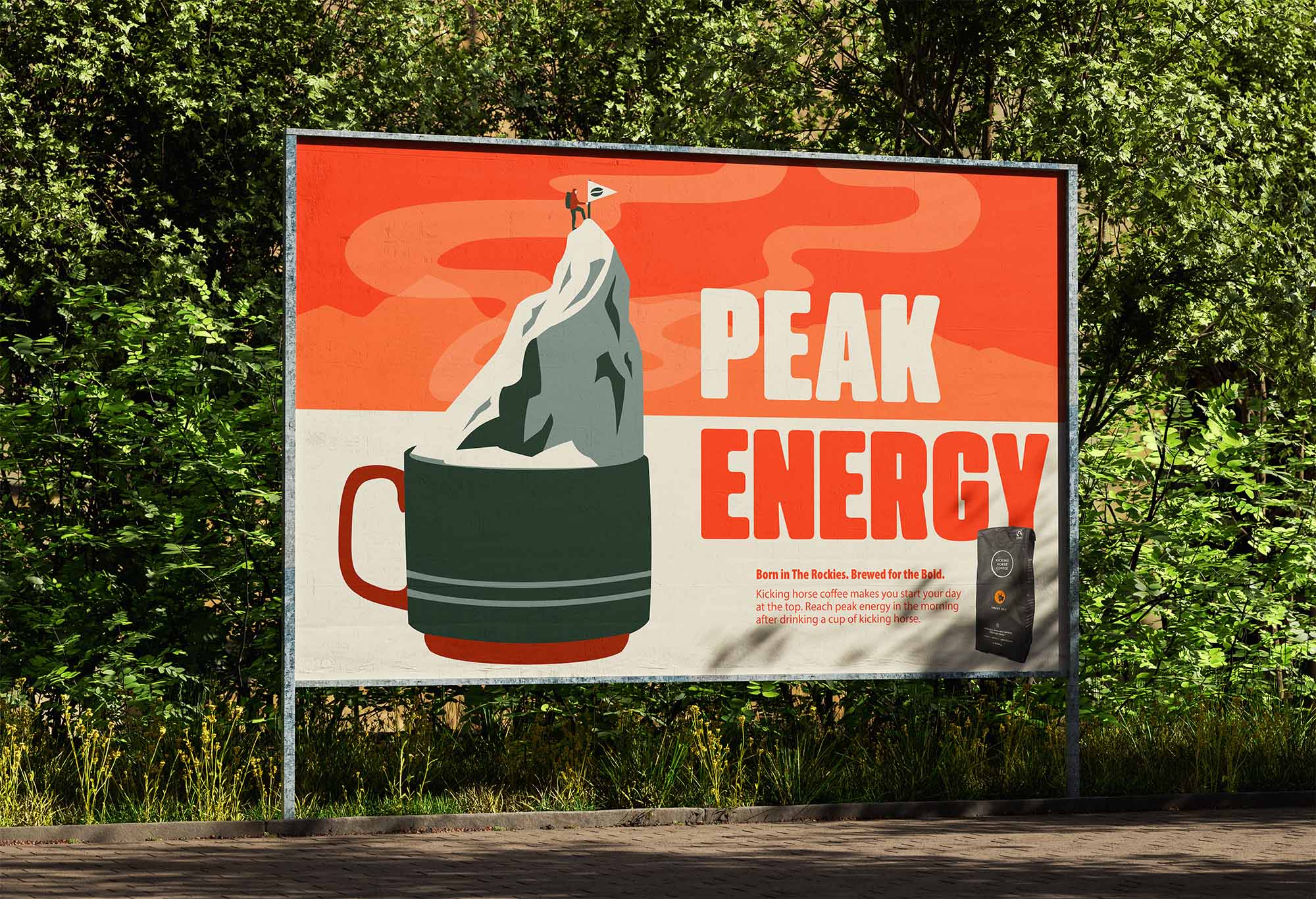 billboard ad for kicking horse coffee