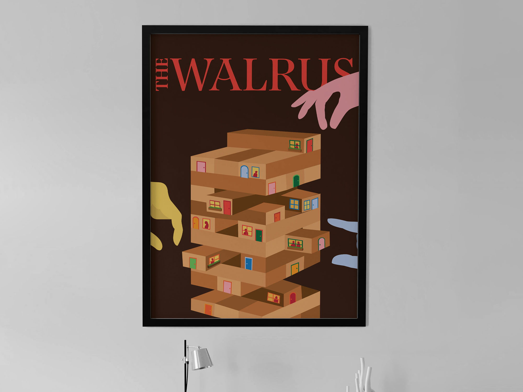 print version of walrus cover hanging on the wall